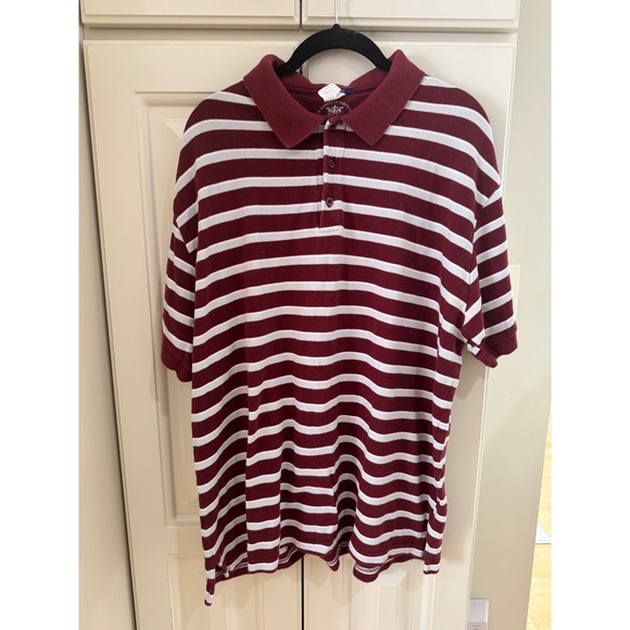 Old Navy BRAKO Mens XL Striped Polo Shirt Burgundy White Short Sleeve - Picture 1 of 9